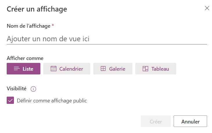 Créer un affichage Microsoft Lists