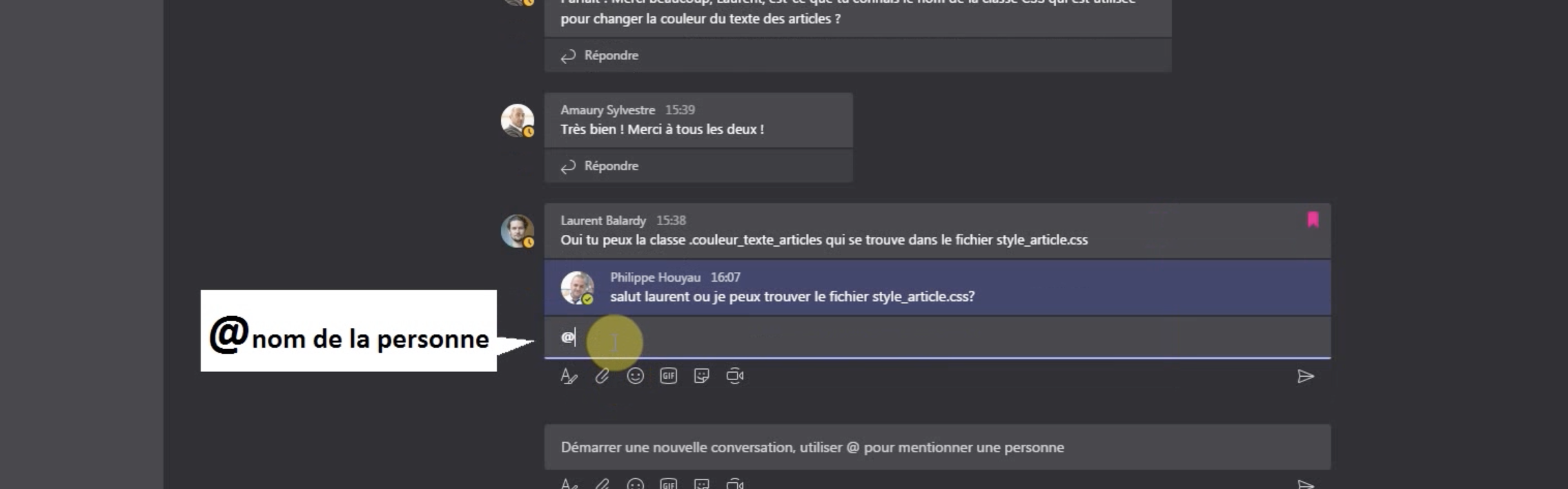 mentionner une personne sur teams